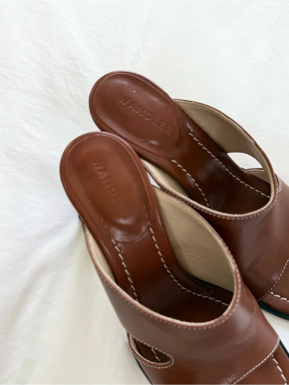 Wandler Isa Leather Mule Heels Brown EU 35 Square Toe Cutout Slide Sandals